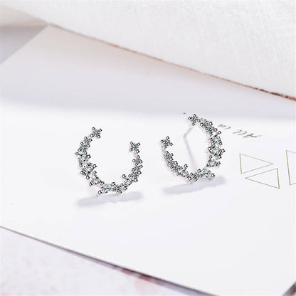 Cubic Zirconia & Silvertone Crescent Stud Earrings