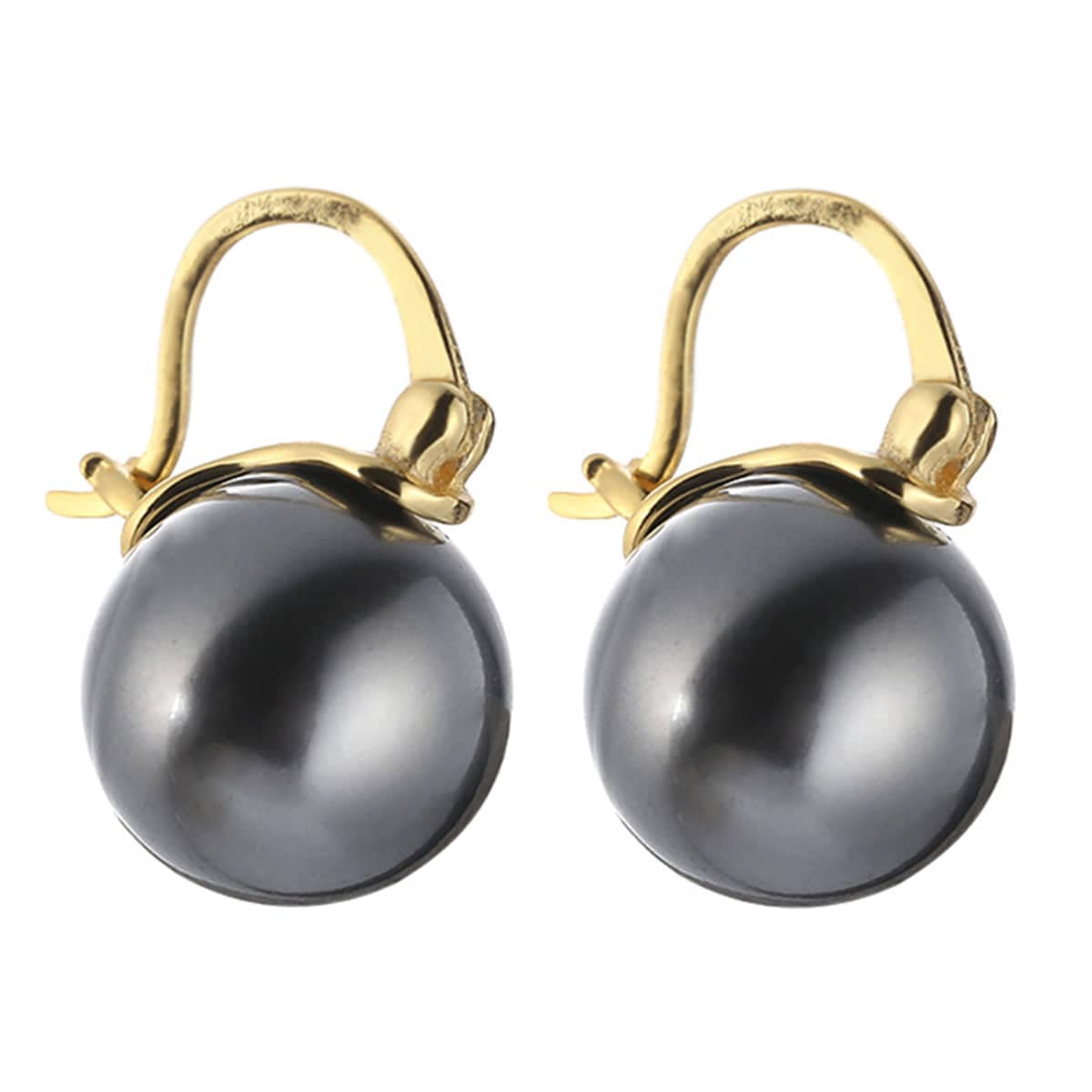 Gray Pearl & Goldtone Huggie Earrings