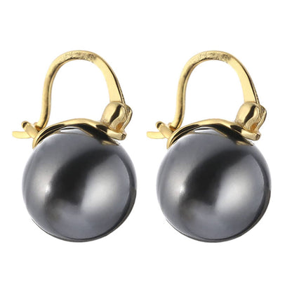 Gray Pearl & Goldtone Huggie Earrings