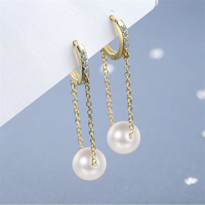 Cubic Zirconia & Pearl Goldtone Chain Huggie Earring