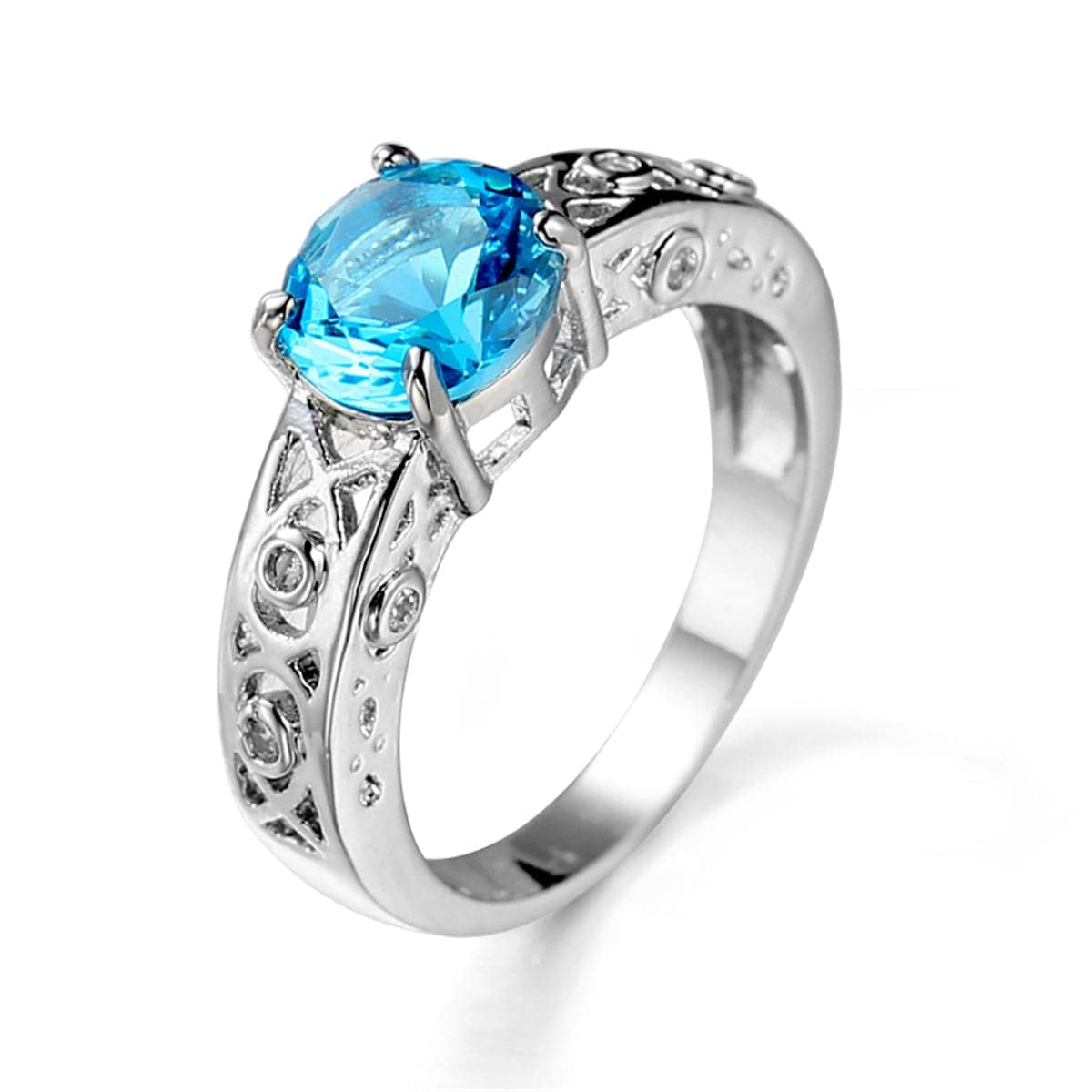 Sea Blue Crystal & Silvertone Filigree Cocktail Ring