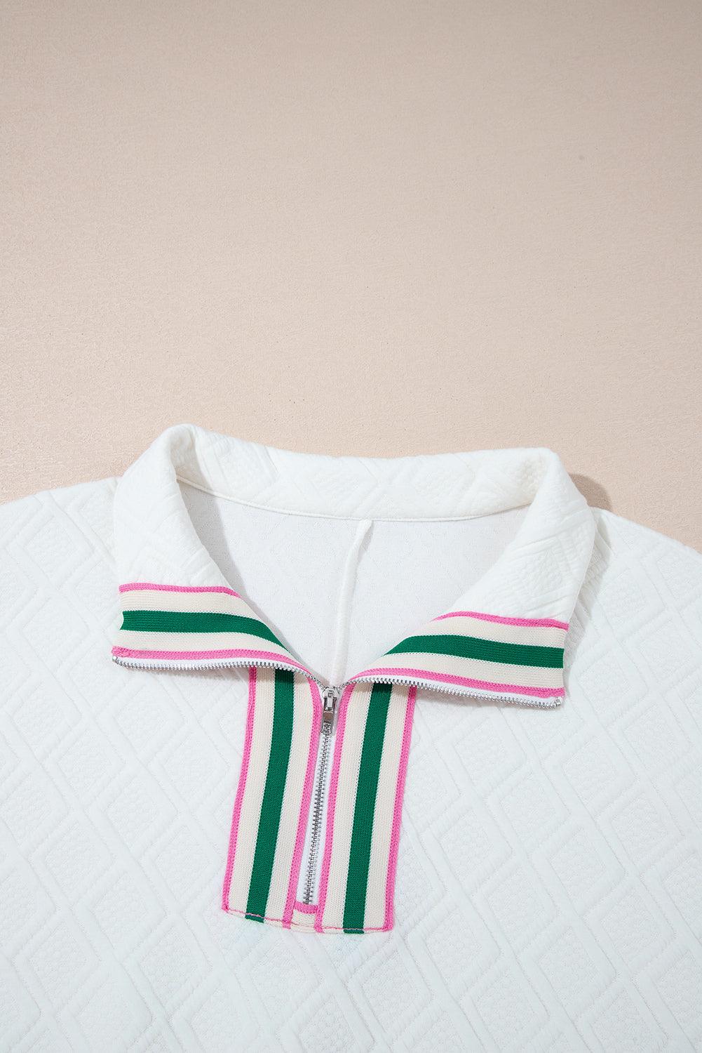 Threaded Pear Kami Striped Collar Textured Blouse