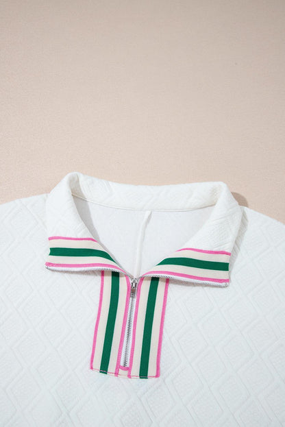 Threaded Pear Kami Striped Collar Textured Blouse