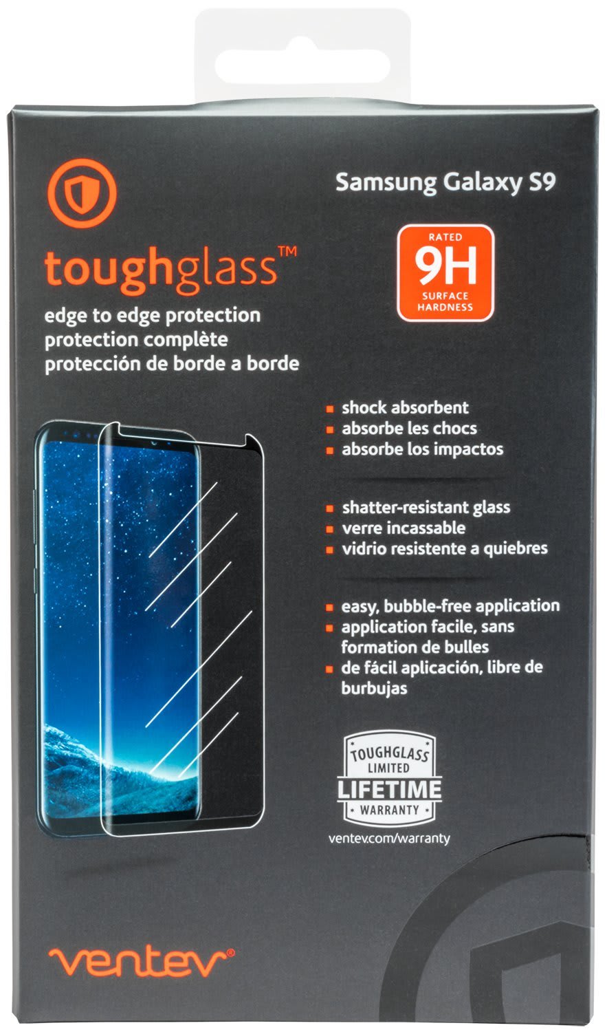 Ventev Tough Glass Screen Protector, Fits Galaxy Models S8/S8+/S9/S9+, Shatter Resistant, Easy to Apply, Invisible - Samsung S9