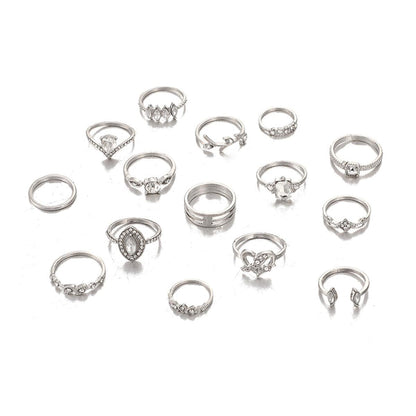 Cubic Zirconia & Silvertone Heart Ring Set