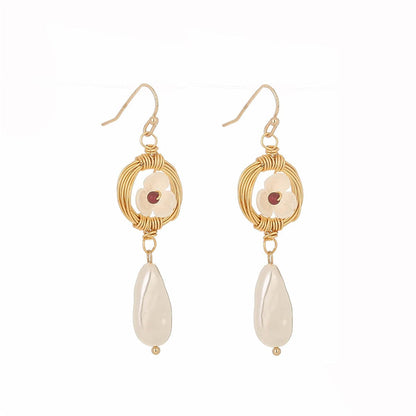 Pearl & Acrylic Goldtone Flower Two-Tier Drop Earrings