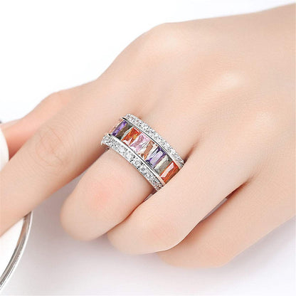 Jewel-tone Crystal & Cubic Zirconia Edge Band Ring-3