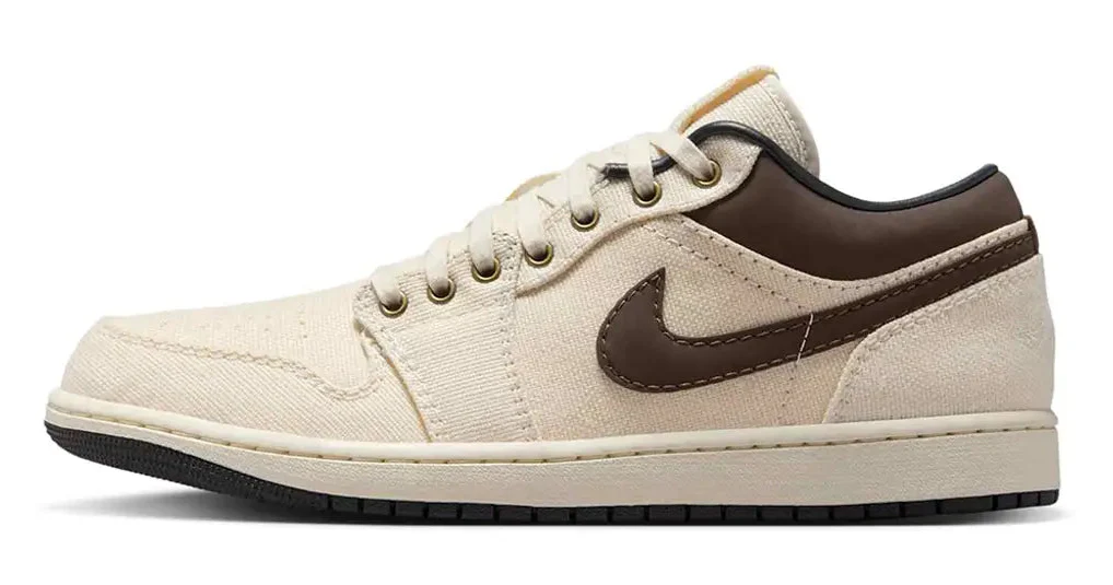 Air Jordan Men's Retro 1 Low Prm 'Pale Ivory Off Noir Baroque Brown' Sneakers