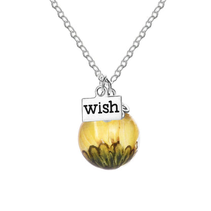 Silvertone 'Wish' Daisy Pendant Necklace