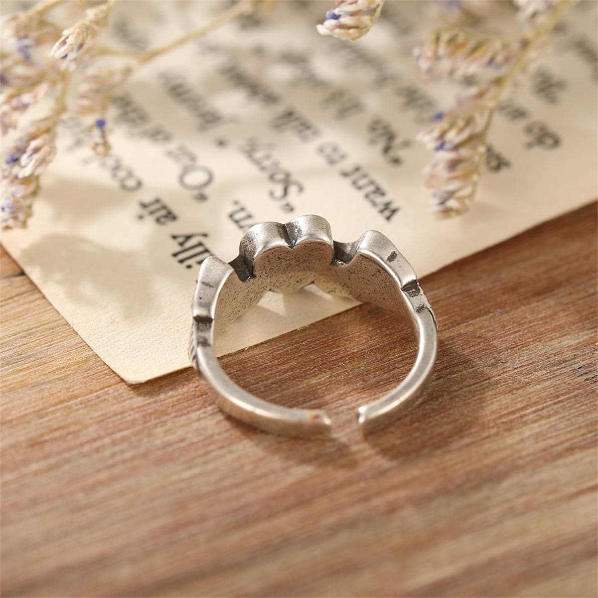 Silvertone Flying Heart Open Ring