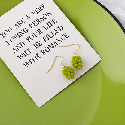 Green Resin & Goldtone Grape Bunch Drop Earrings