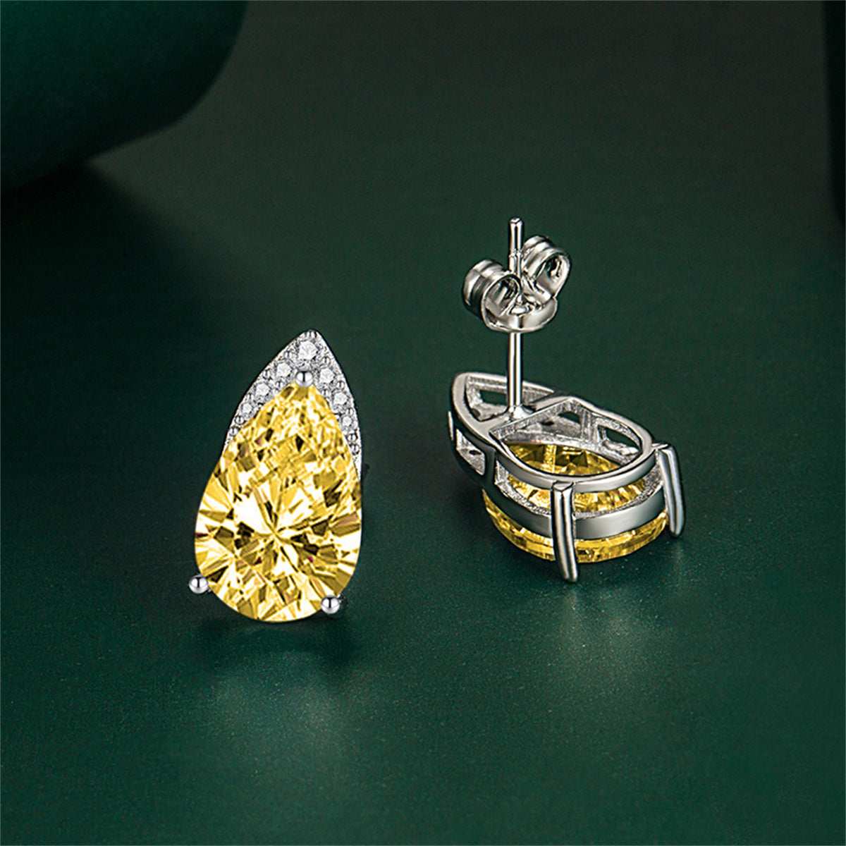 Yellow Crystal & Cubic Zirconia Pear-Cut Stud Earrings