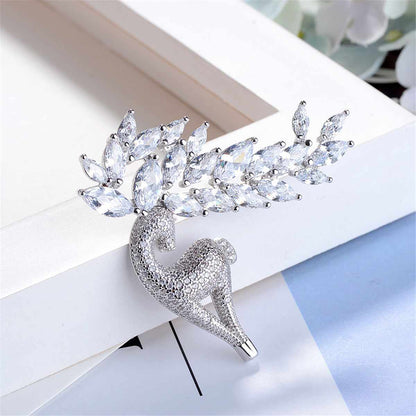 Cubic Zirconia & Crystal Silvertone Deer Brooch