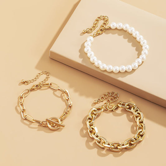 Pearl & Goldtone Bracelet Set