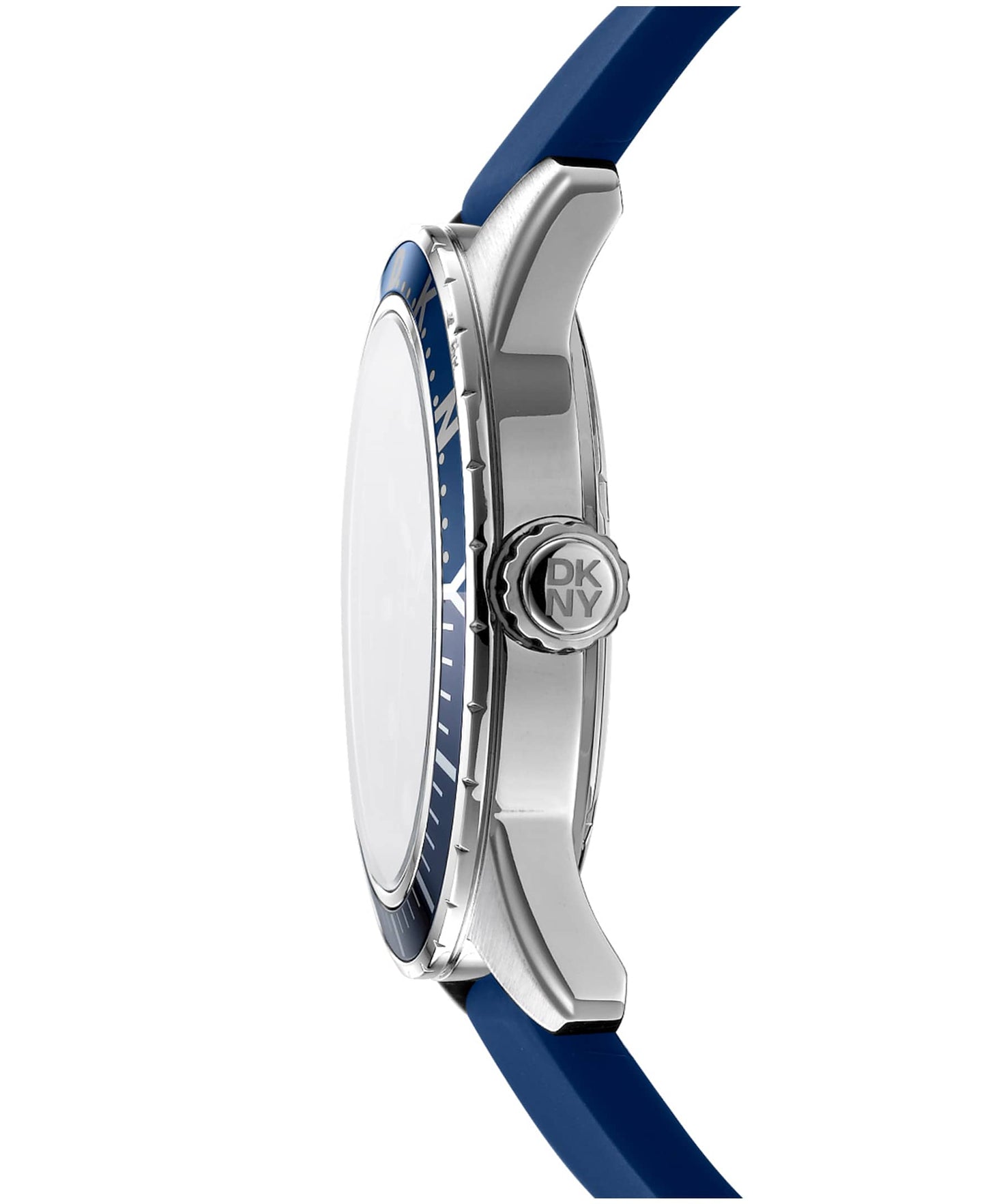 Dkny Men Watch, Silver Color Case, Dark Blue Dial, Blue Silicone Strap, 3 Hands Date, 10 Atm