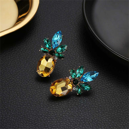 Colored Crystal & Goldtone Pineapple Drop Earrings