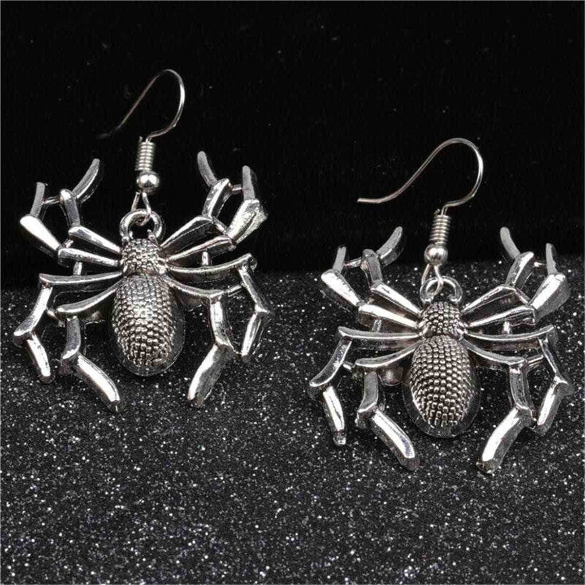 Silvertone Spider Drop Earrings