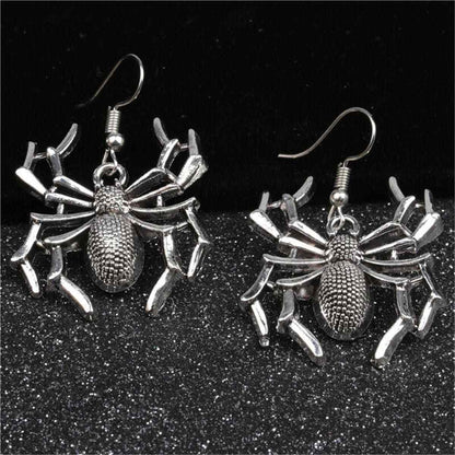 Silvertone Spider Drop Earrings