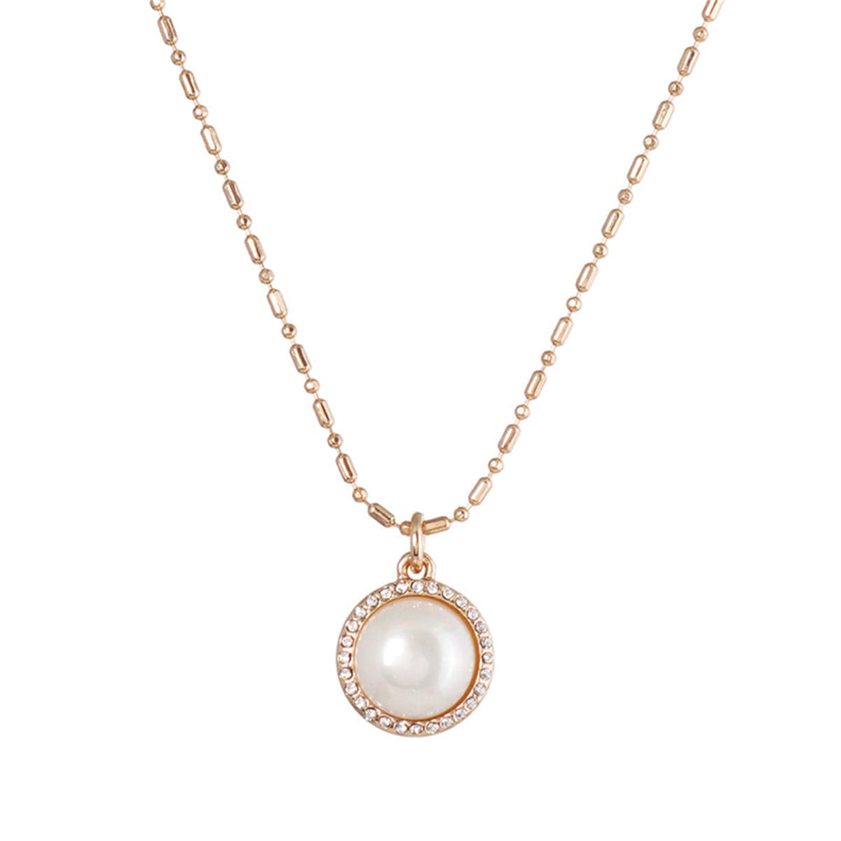 Pearl & Cubic Zirconia Goldtone Ball Chain Halo Pendant Necklace