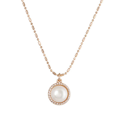 Pearl & Cubic Zirconia Goldtone Ball Chain Halo Pendant Necklace
