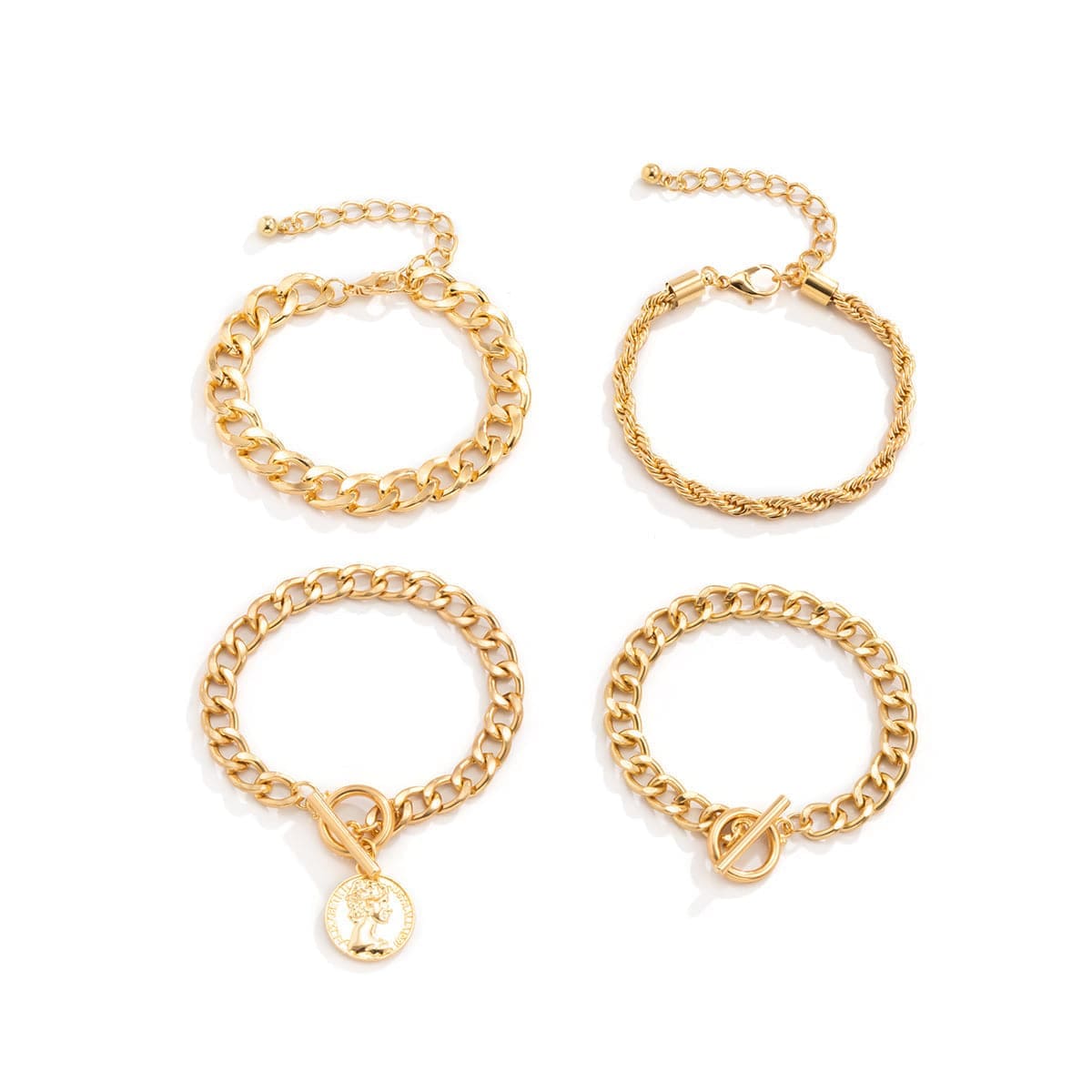 Goldtone Coin Toggle Chain Bracelet Set