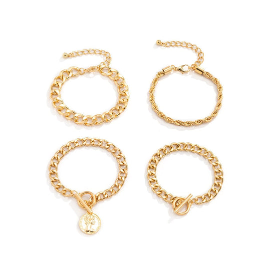 Goldtone Coin Toggle Chain Bracelet Set