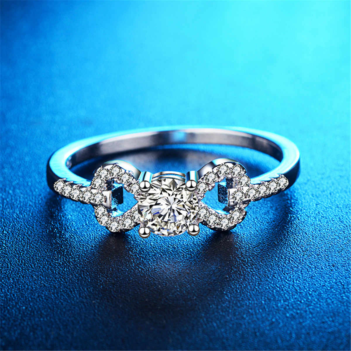 Crystal & Silvertone Bow Ring-4