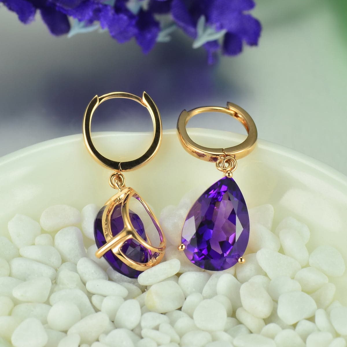 Purple Crystal & Rose Goldtone Teardrop Earrings