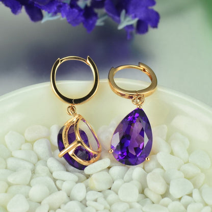 Purple Crystal & Rose Goldtone Teardrop Earrings