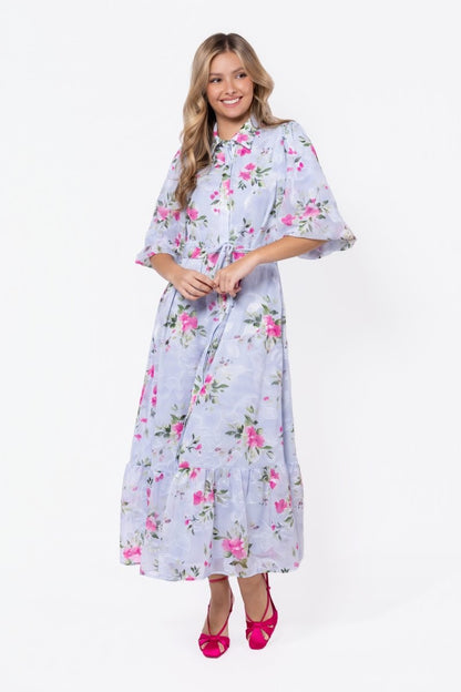 Alice Dress Short Sleeve (Light Blue Flower)