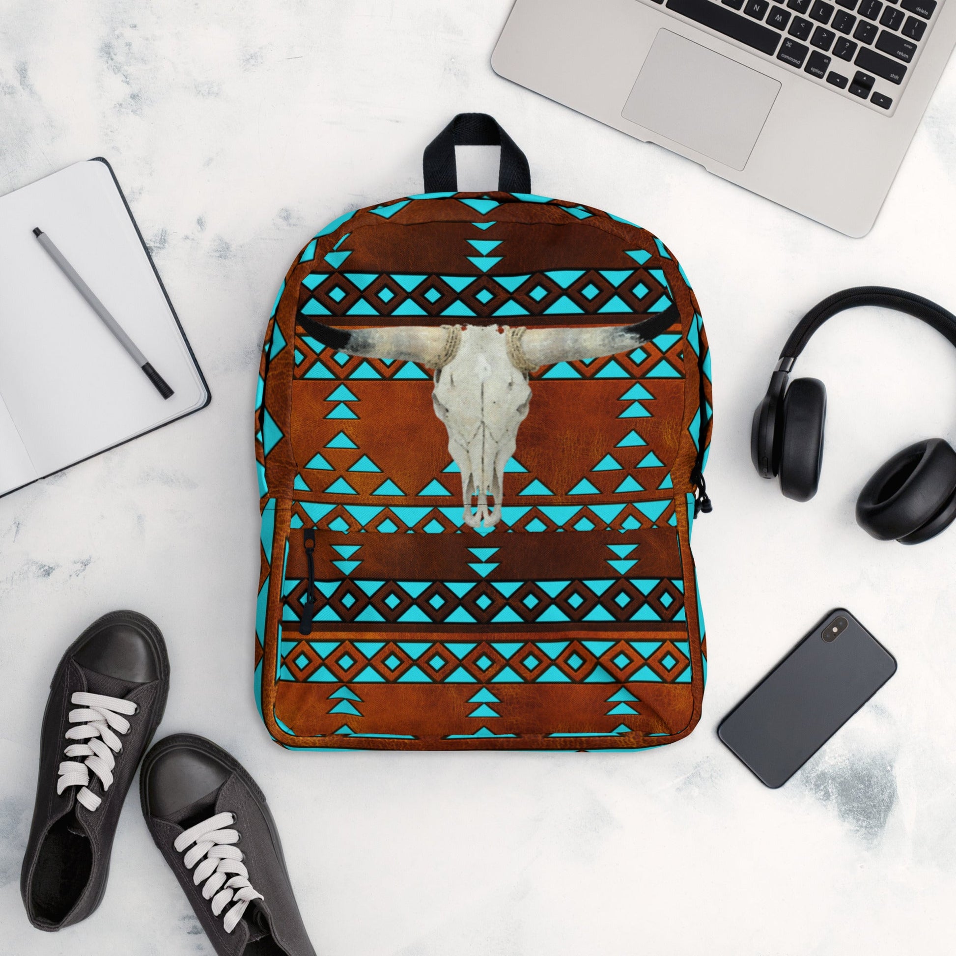 Turquoise Aztec Bull Skull Backpack – Zulily