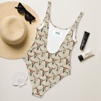 Baha Ranch Yeehaw Bullhead Skulls One-Piece Swimsuit