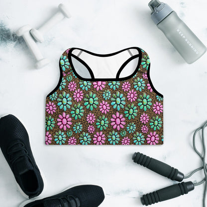 Pink Turquoise Cowgirl Sports Bra