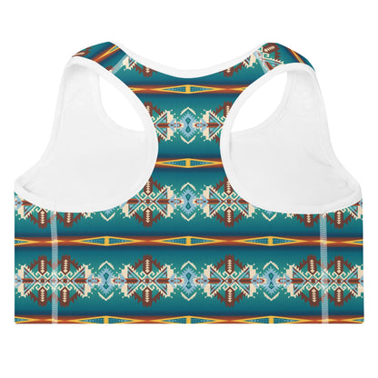 Teal Aztec Blanket Print Padded Sports Bra