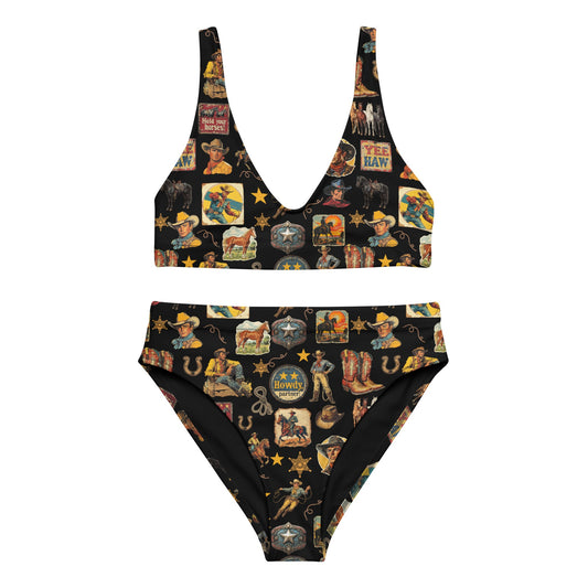Baha Ranch Yeehaw Vintage Cowboy Collage Bikini