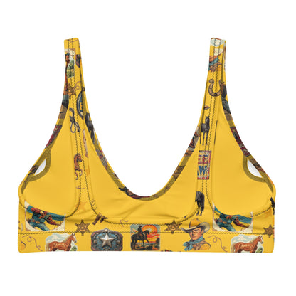 Baha Ranch Yeehaw Vintage Cowboy Collage Mustard Bikini Top