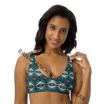 Baha Ranch Yeehaw Teal Burgandy Bikini Top