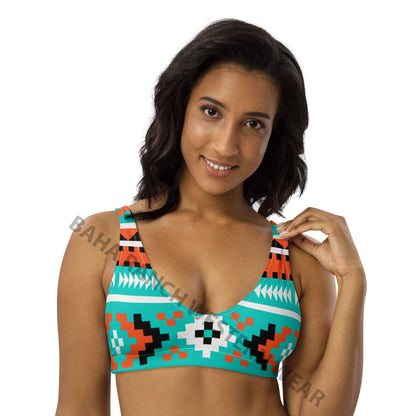 Baha Ranch Yeehaw Turquoise Orange Aztec Bikini Top