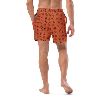 Baha Ranch Yeehaw Brown Cattle Brands Men's Swim Trunks