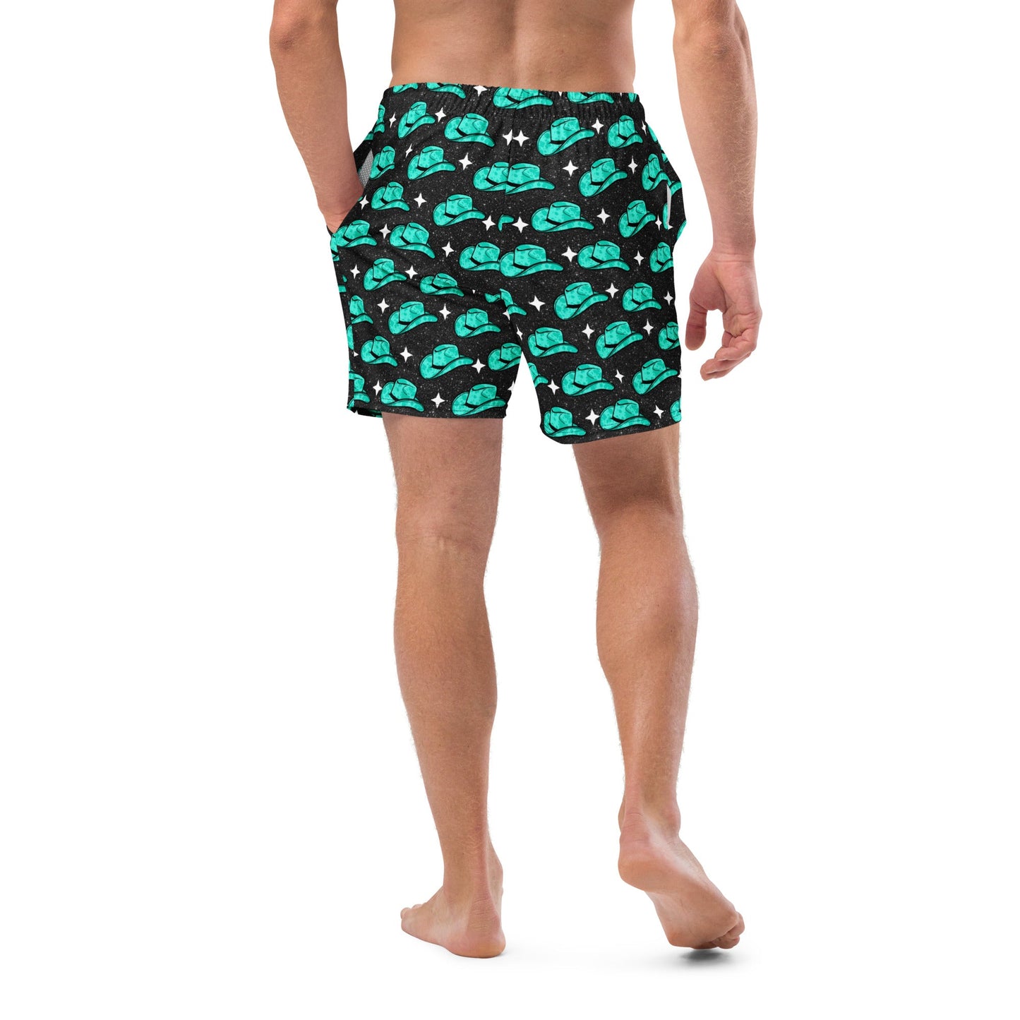 Baha Ranch Yeehaw Turquoise Hat Men's Swim Trunks