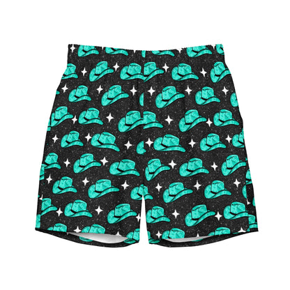 Baha Ranch Yeehaw Turquoise Hat Men's Swim Trunks