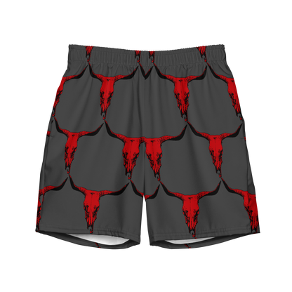 Baha Ranch Yeehaw Red Bull Skull Men's Swim Trunks