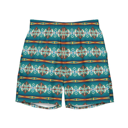 Baha Ranch Yeehaw Teal Aztec Blanket Print Mens Swim Shorts