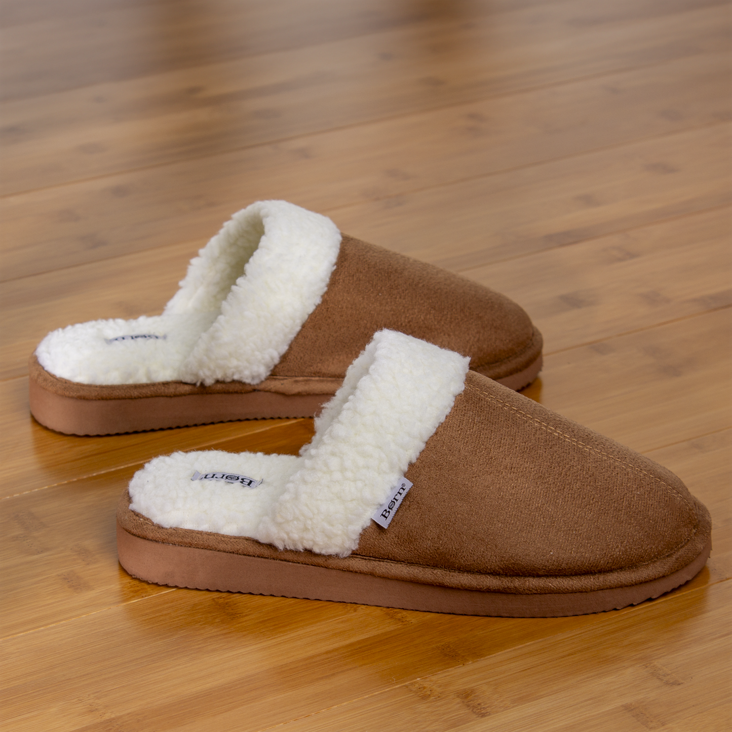 Born Men's Faux Suede and Sherpa Scuff Slippers (Black, Medium)