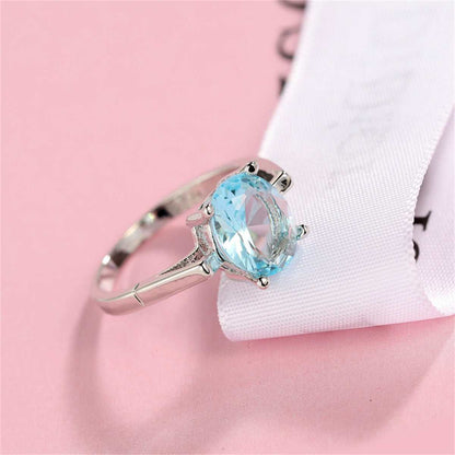 Sea Blue Crystal & Silvertone Openwork Geometric Oval-Cut Ring-3