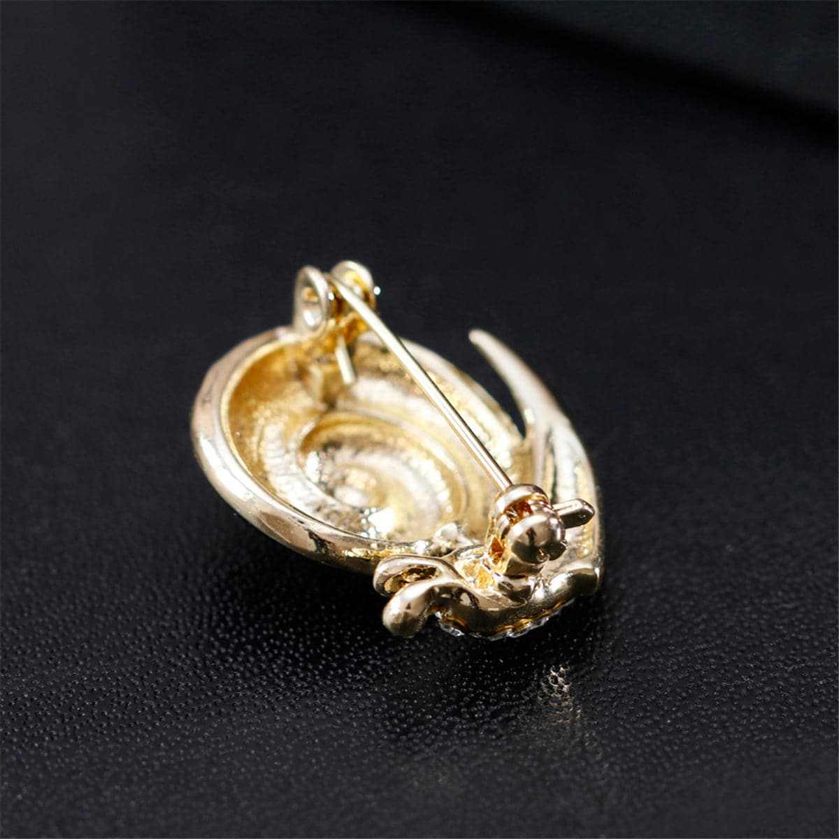 Cubic Zirconia & Goldtone Snail Brooch-1