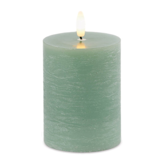 Melrose International FIA Wick Green Pillar Candle (Set of 2)