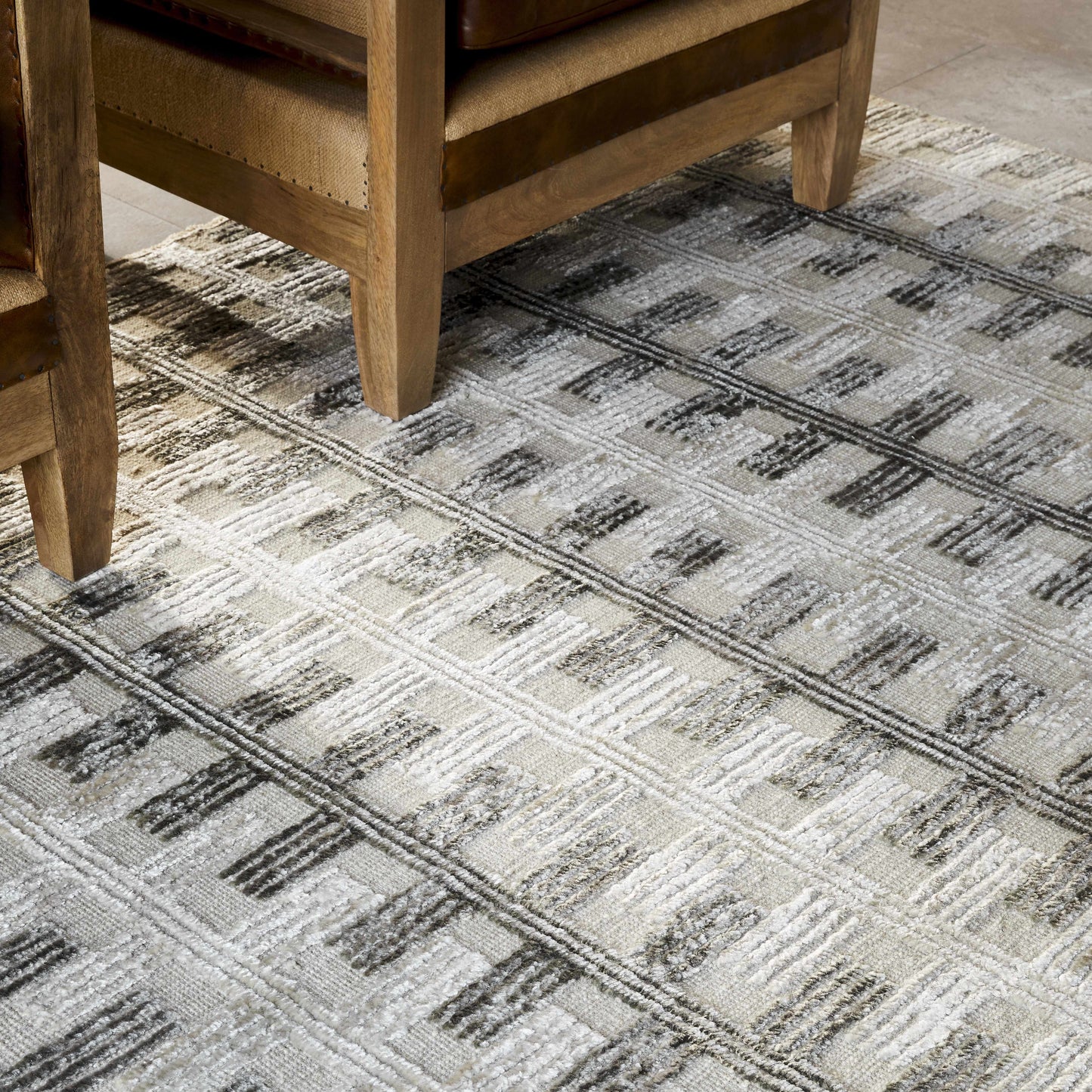Aldis Grey Plush Textured Washable Rug - Clearance