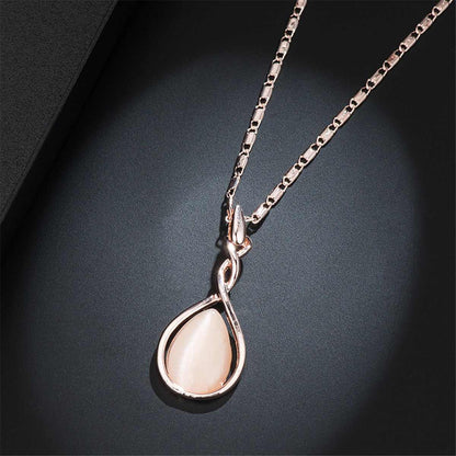Pink & Rose Goldtone Pear Pendant Necklace & Drop Earrings