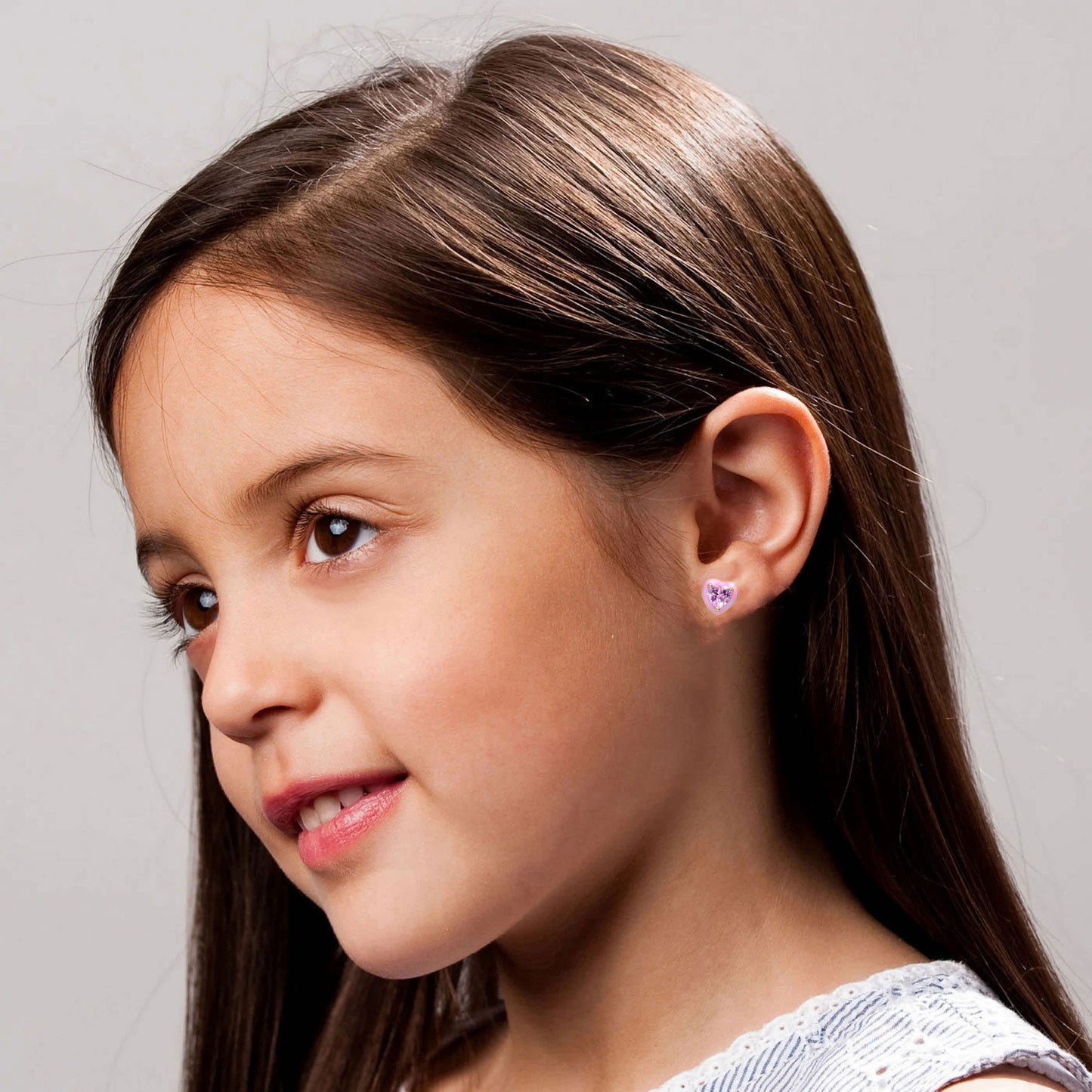 Teens 14k Yellow Gold Plated with Pink Cubic Zirconia and Pink Enamel Halo Heart Stud Earrings